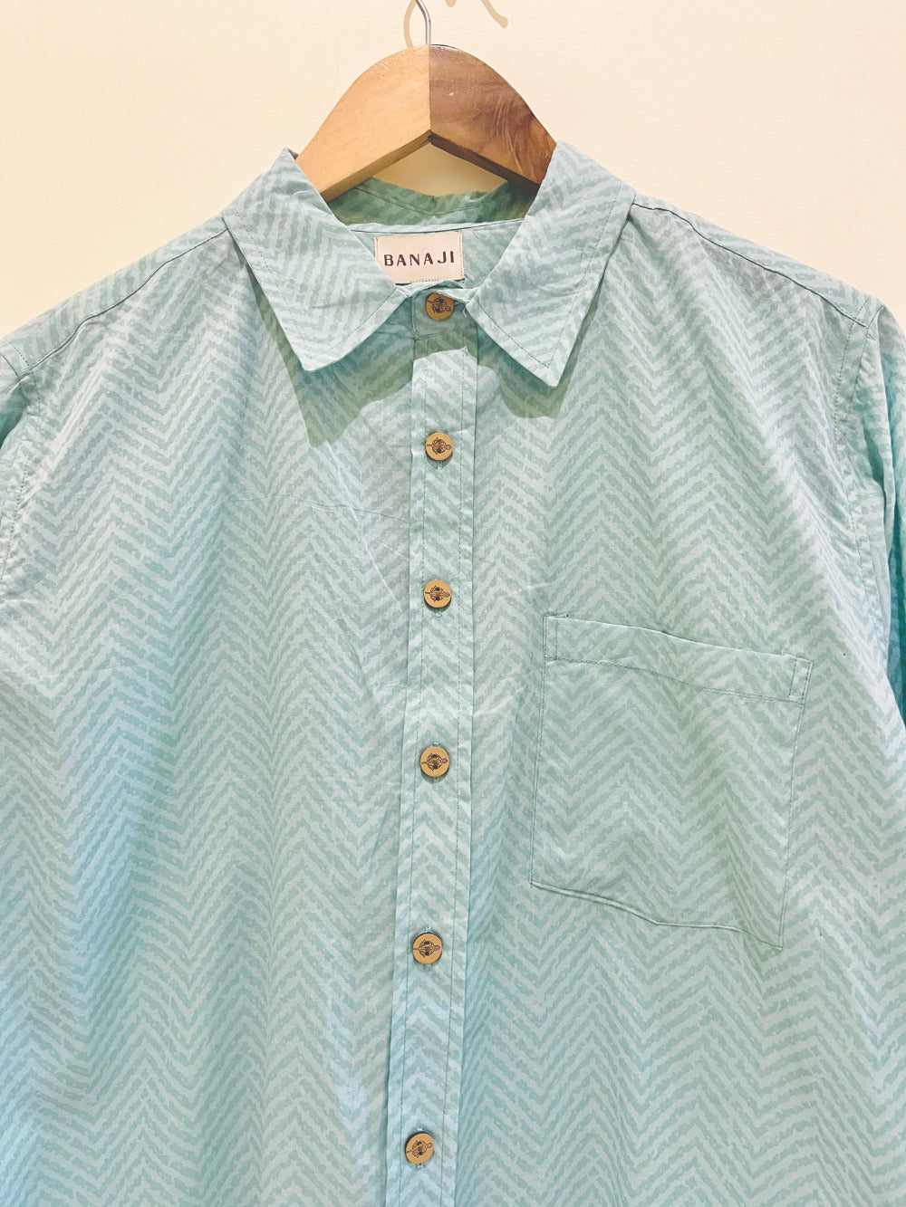 GREEN COTTON PRINTED FULL SLEEVE SHIRT
