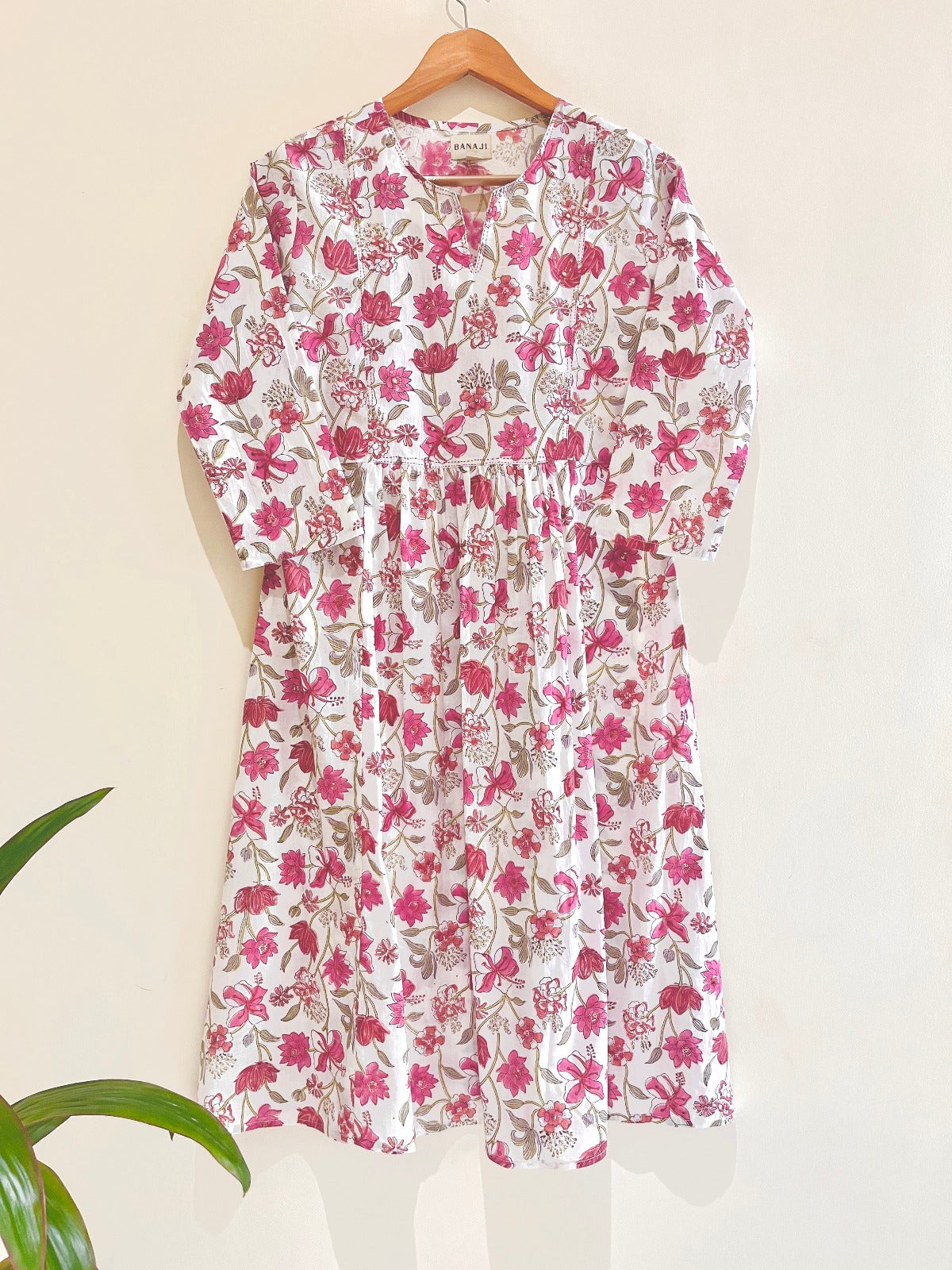Magenta Zinnia Block Printed Cotton Kurta