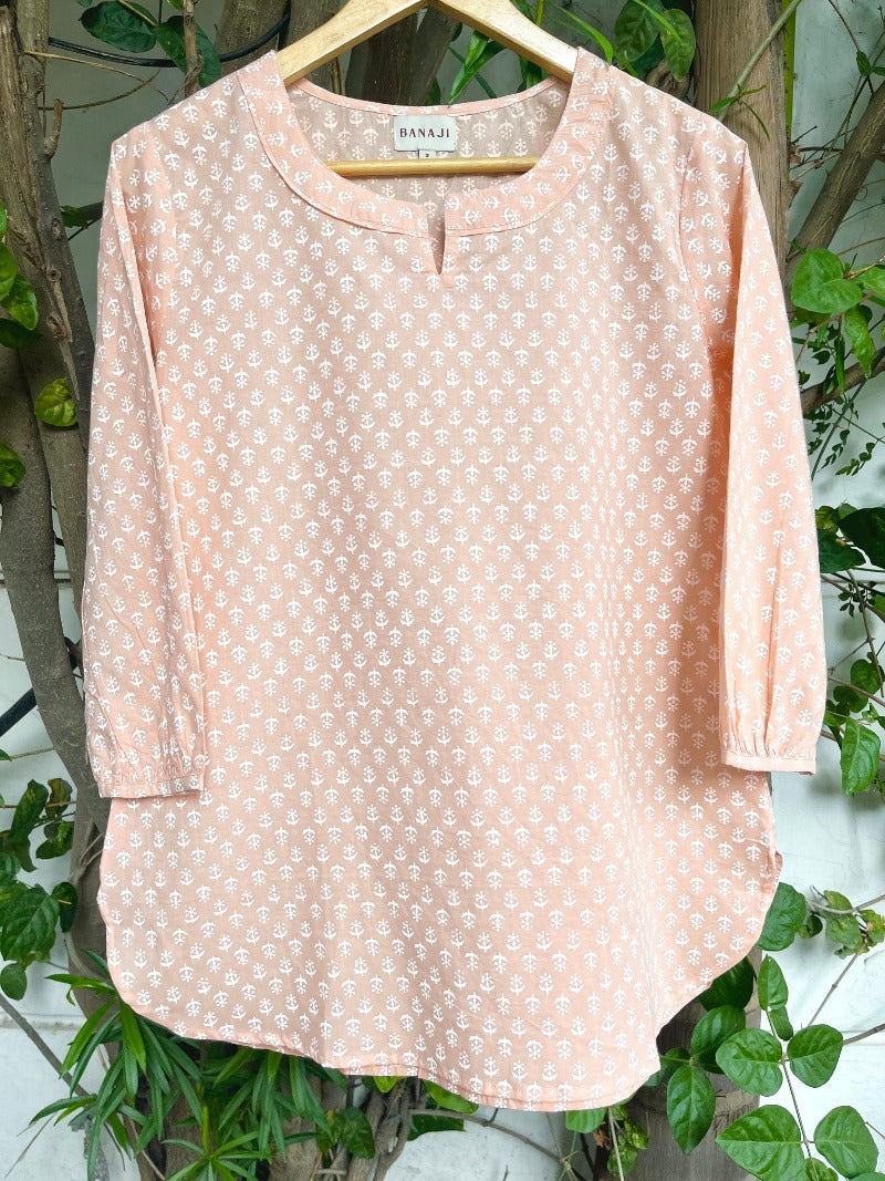 Block Printed Cotton Short Kurti