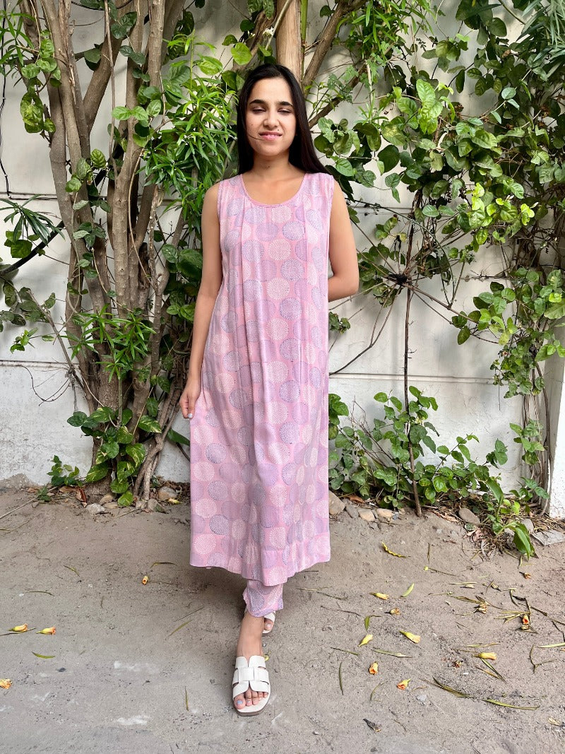 Pink Hues Printed Modal Kurta With Pant