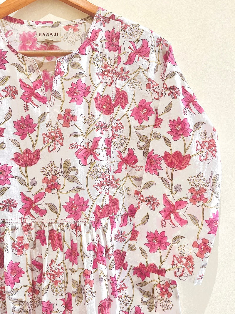 Magenta Zinnia Block Printed Cotton Kurta