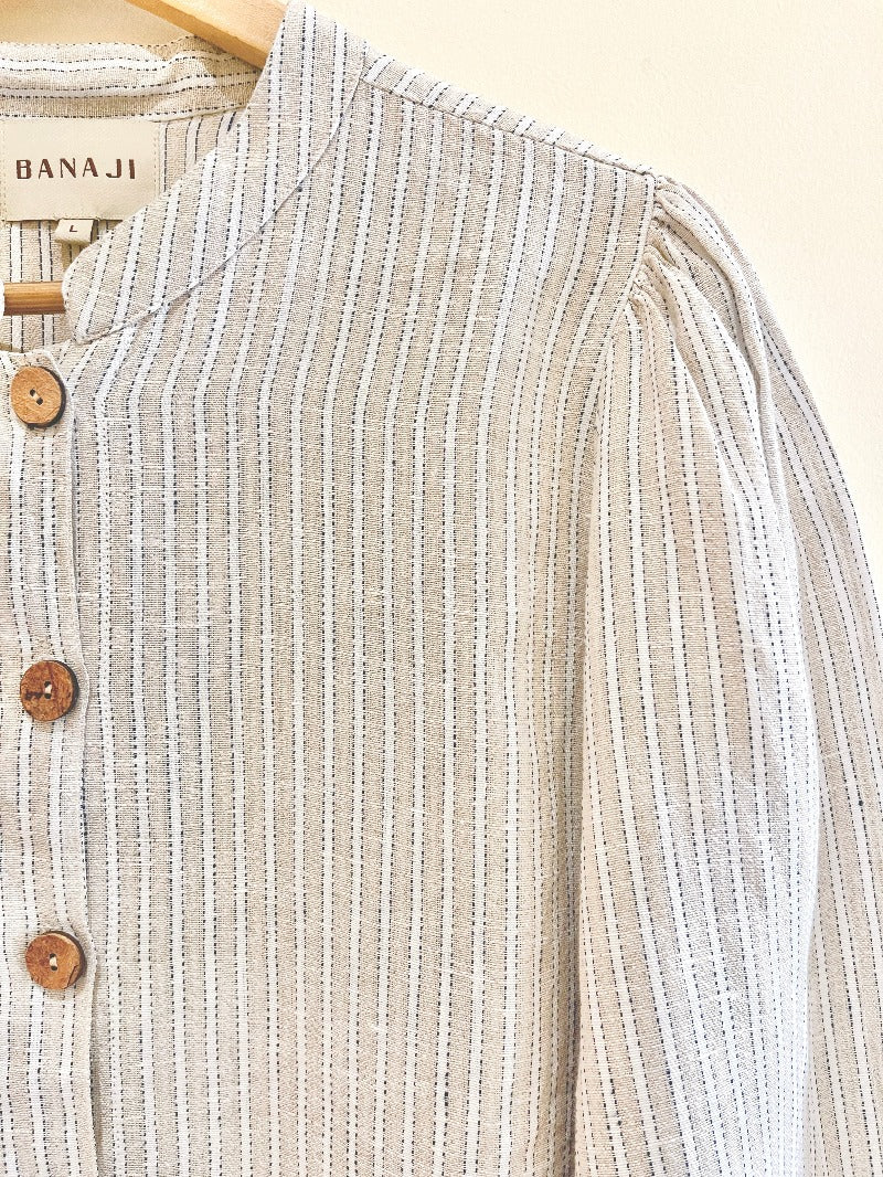 Weaved Pure Linen Shirt Style Top