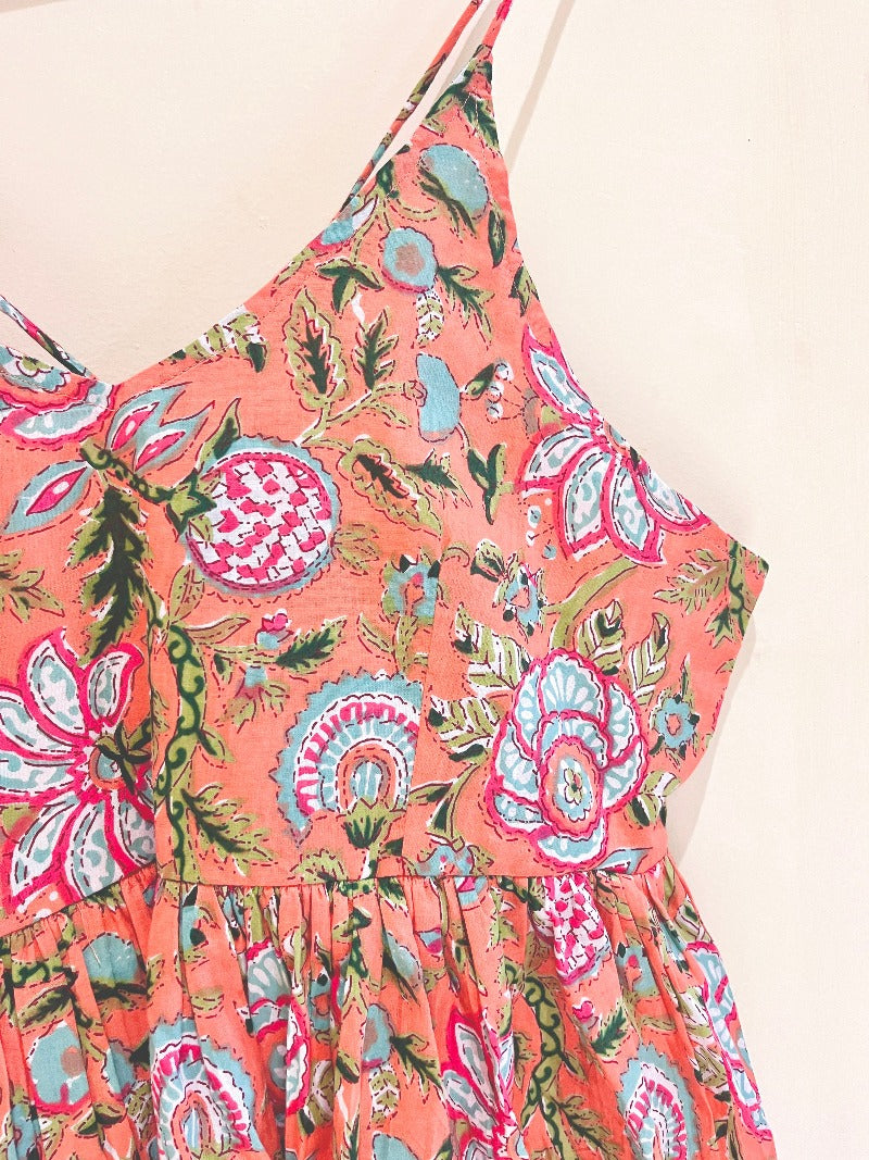 Peach Floral Block Printed Cotton Cami Top