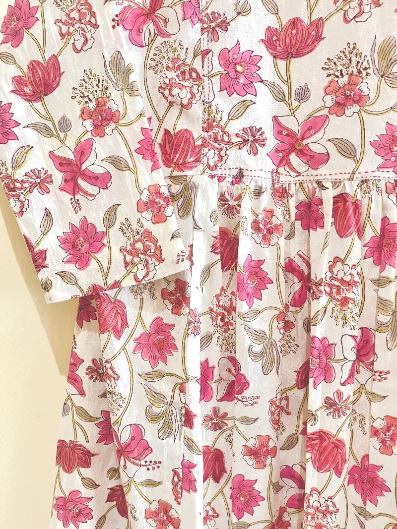 Magenta Zinnia Block Printed Cotton Kurta