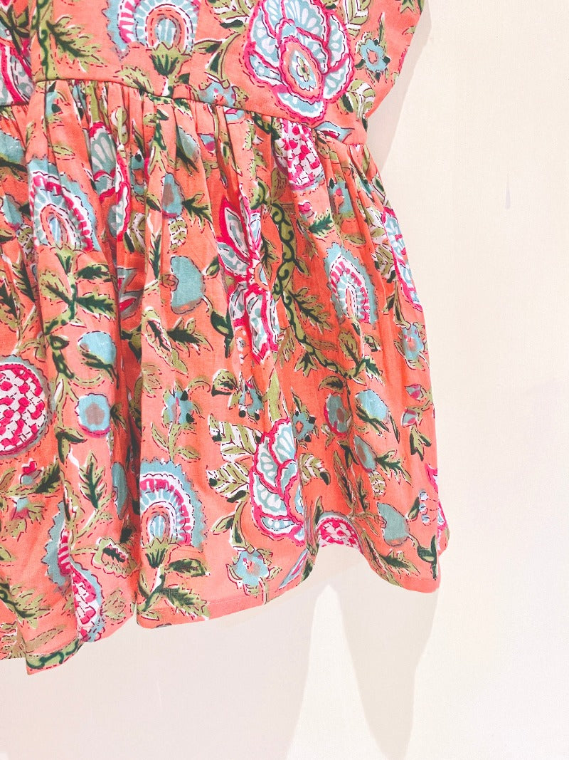 Peach Floral Block Printed Cotton Cami Top