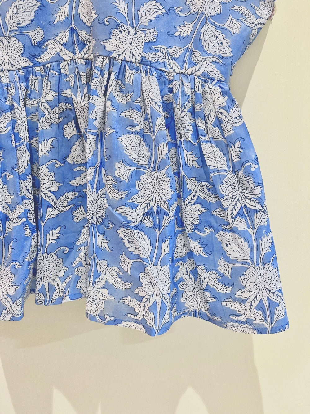 Icey Blue Block Printed Cotton Cami Top