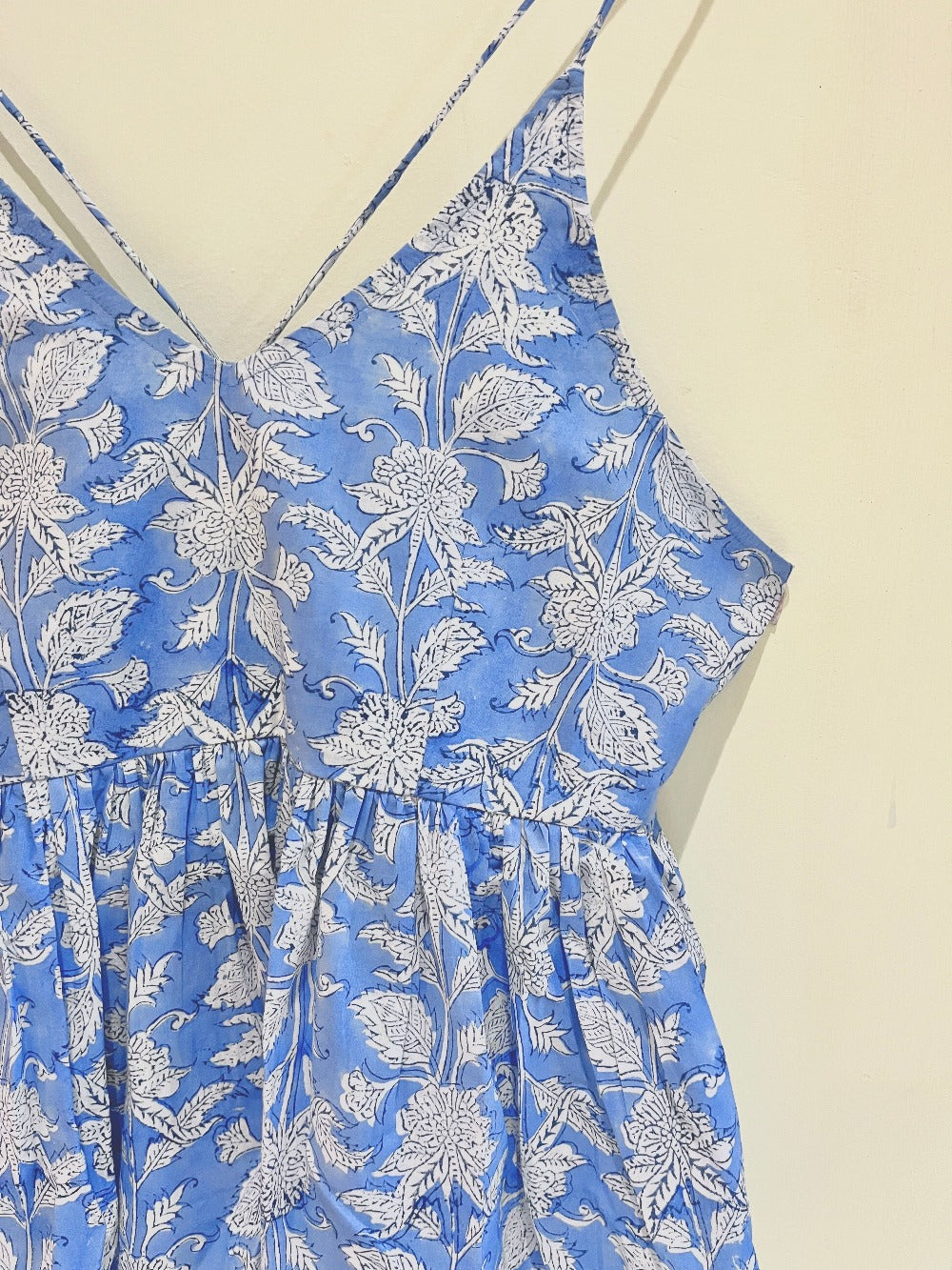 Icey Blue Block Printed Cotton Cami Top