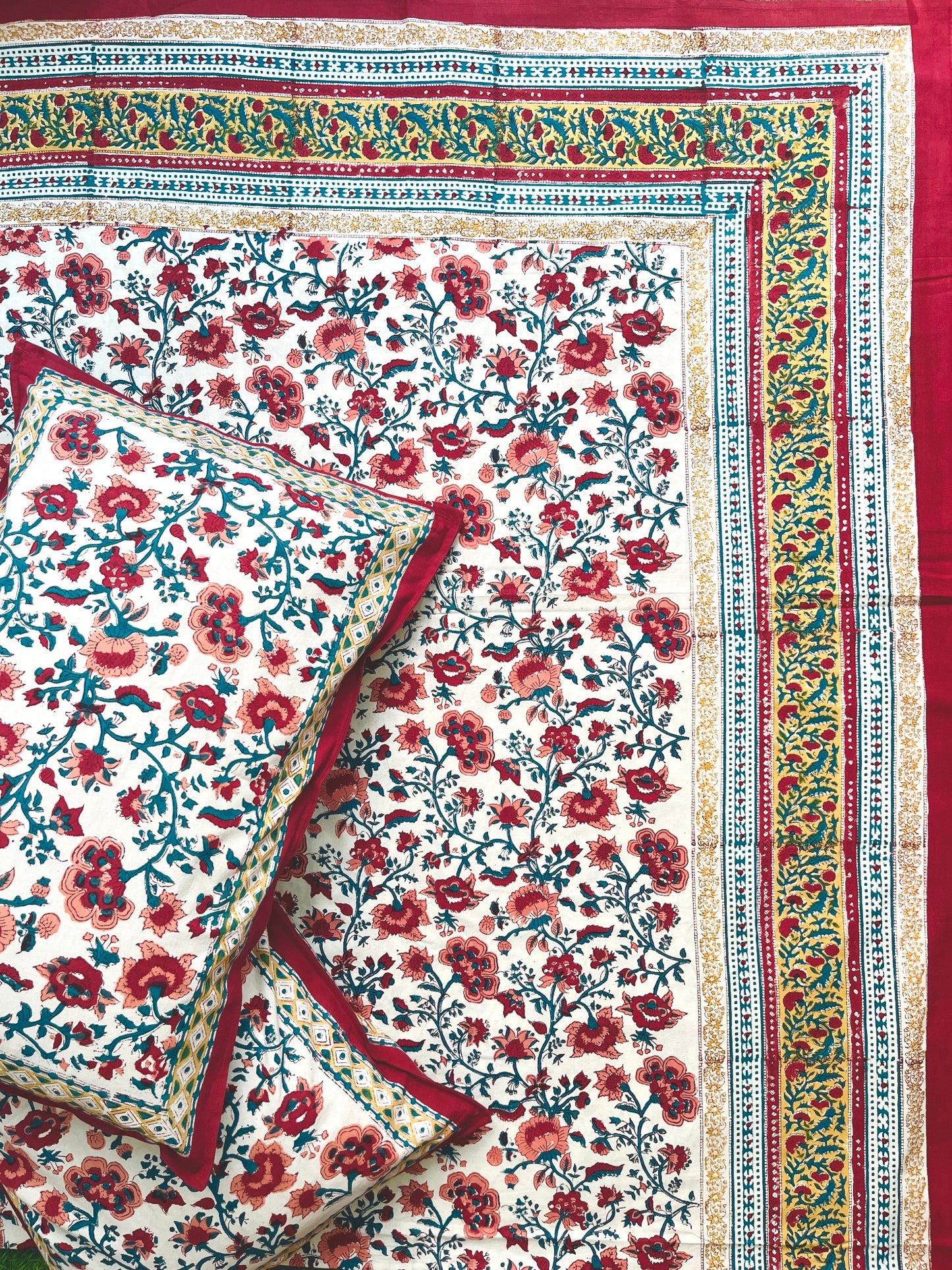 Royal Blooms Block Printed Bedsheet Set