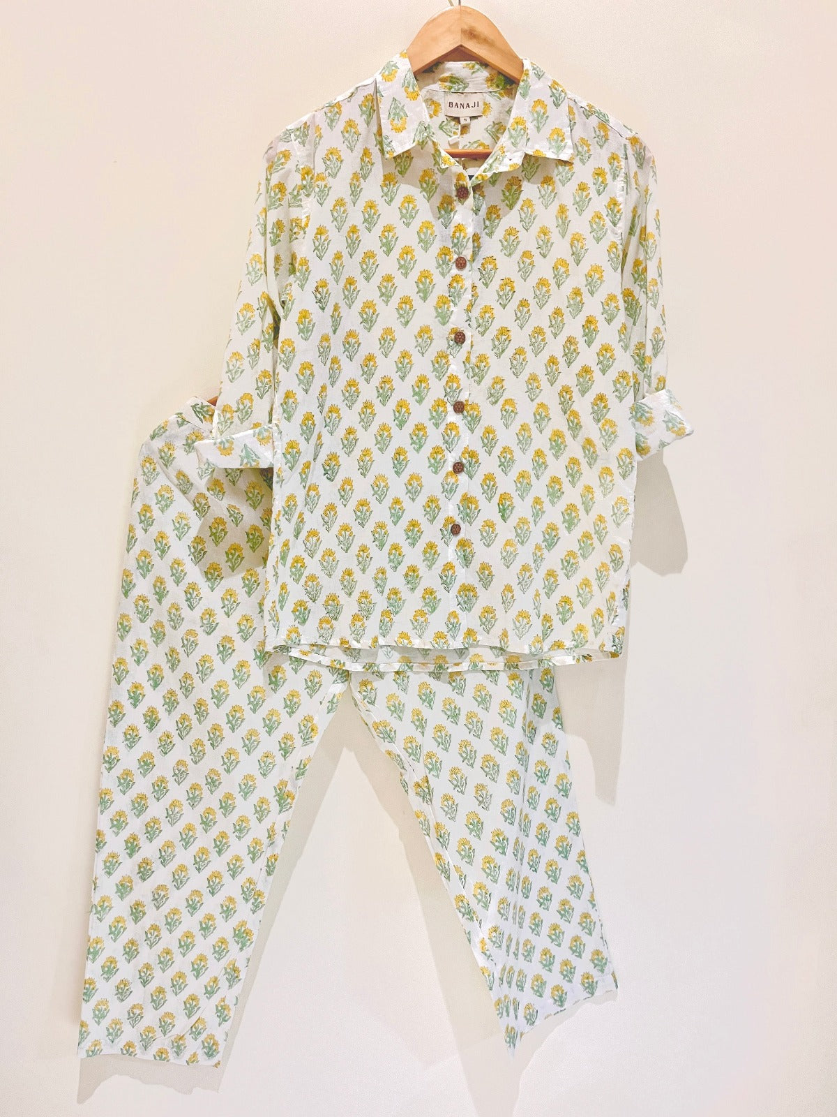 Sunshine Buta Bliss: White Yellow Printed Co-ord Set