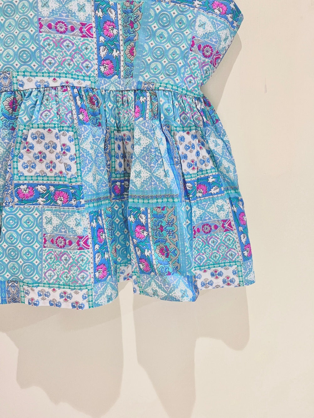 Blue Patchwork Block Printed Cotton Cami Top