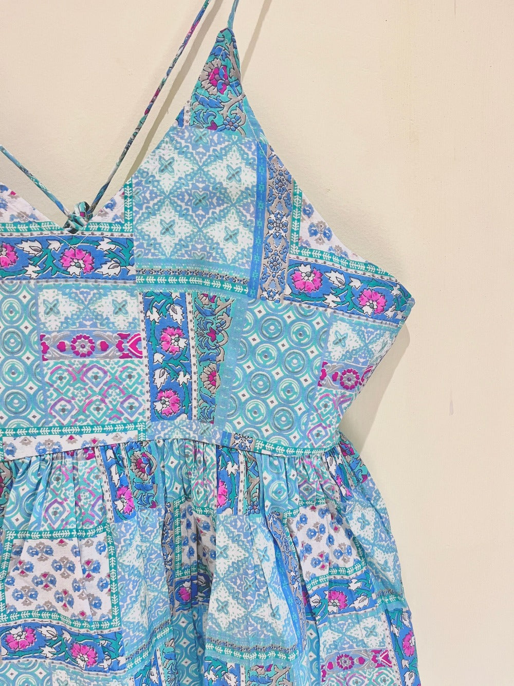 Blue Patchwork Block Printed Cotton Cami Top