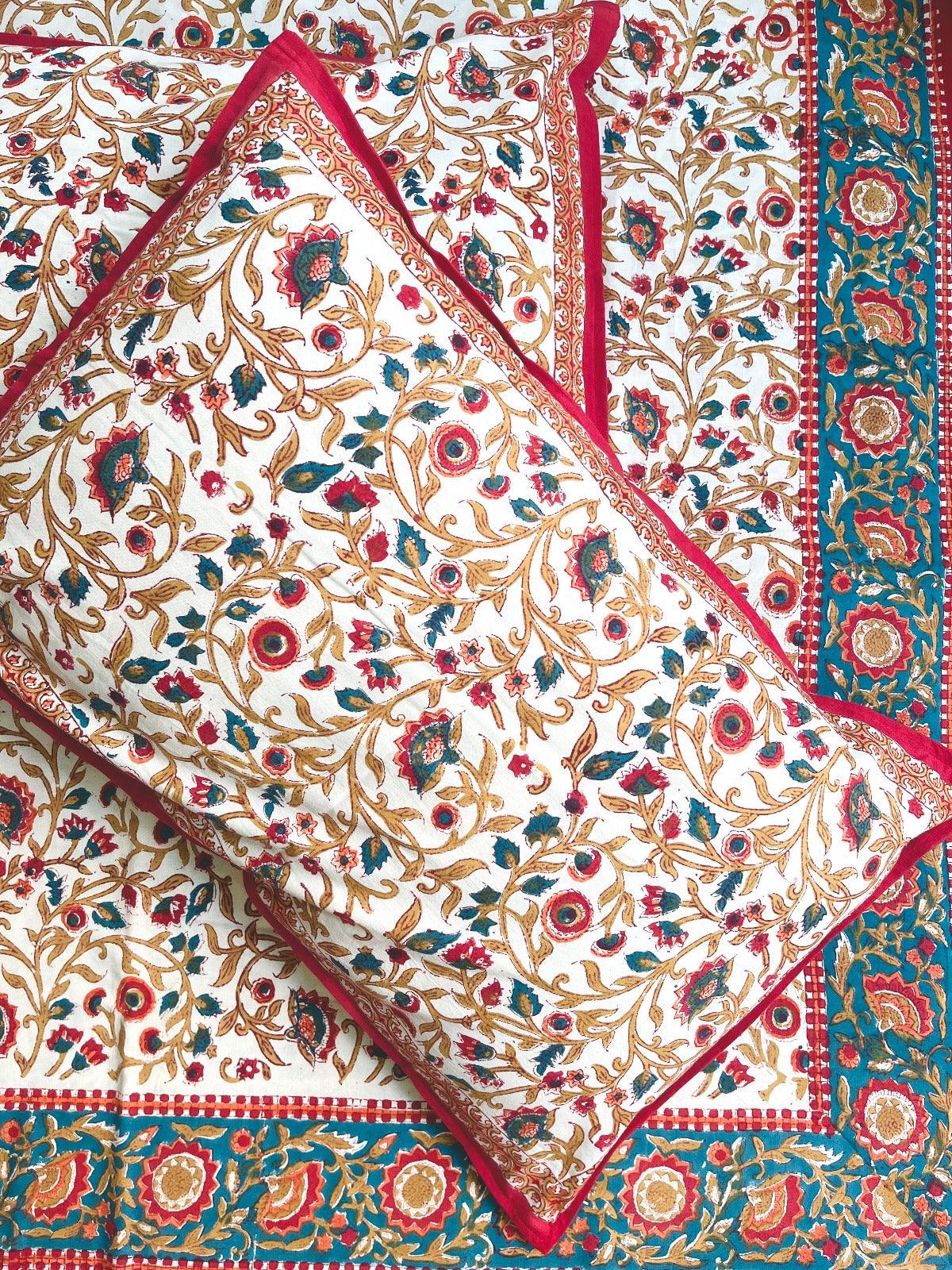 Garden of Roses Block Printed Bedsheet Set