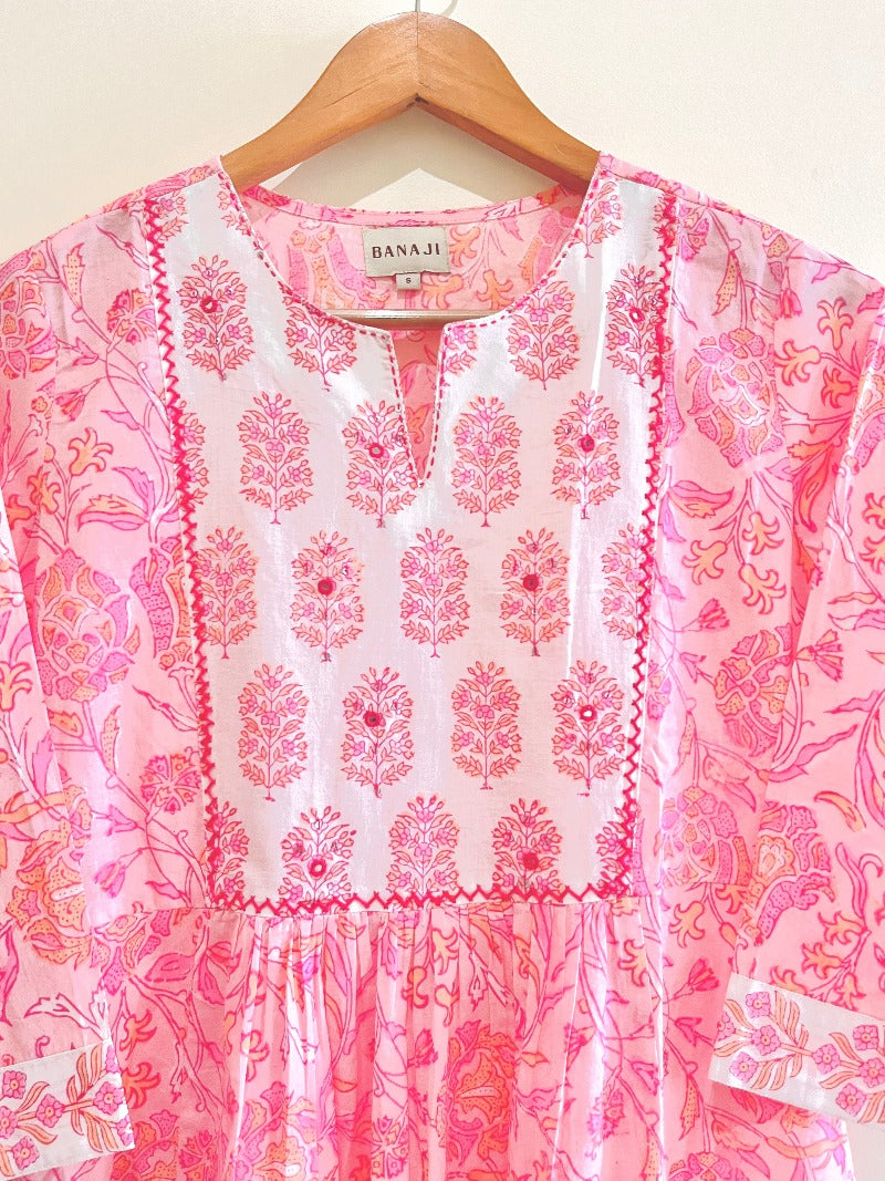 Blushing Floral Block Printed Cotton Kurta