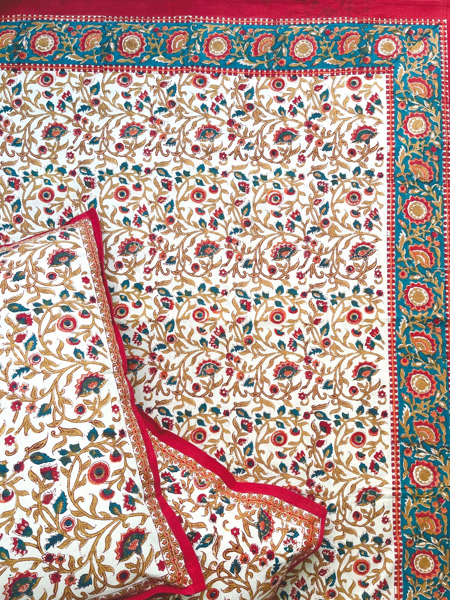 Garden of Roses Block Printed Bedsheet Set
