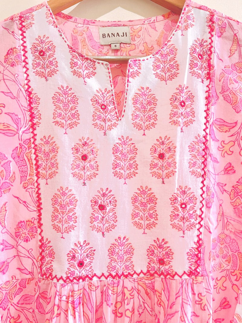 Blushing Floral Block Printed Cotton Kurta