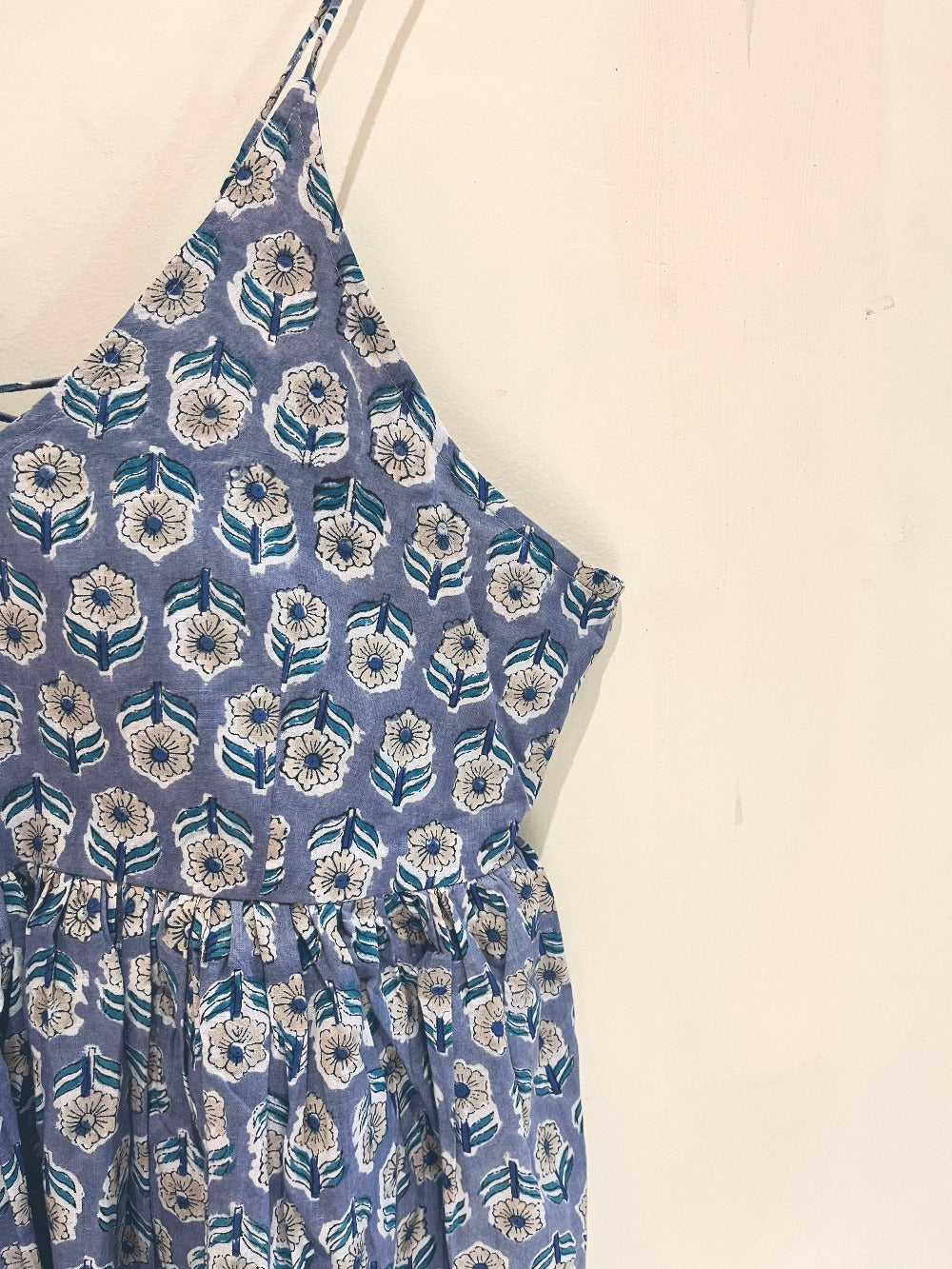 Grey Floral Block Printed Cotton Cami Top