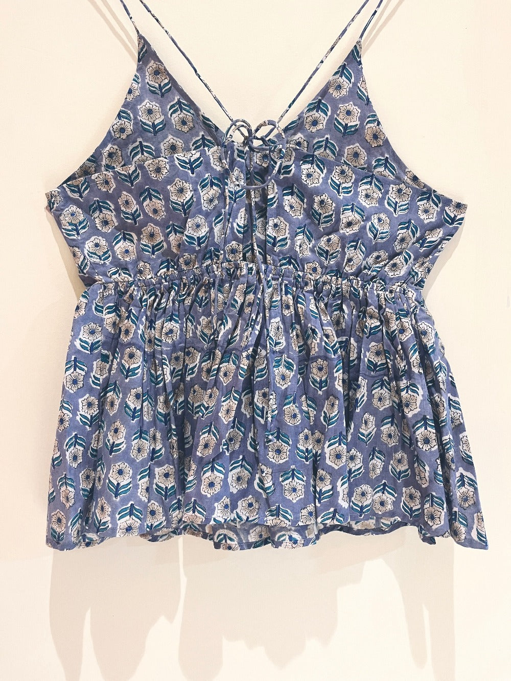 Grey Floral Block Printed Cotton Cami Top