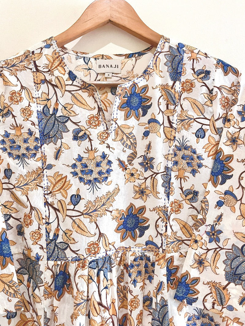 Navy Petal Printed Cotton Kurta