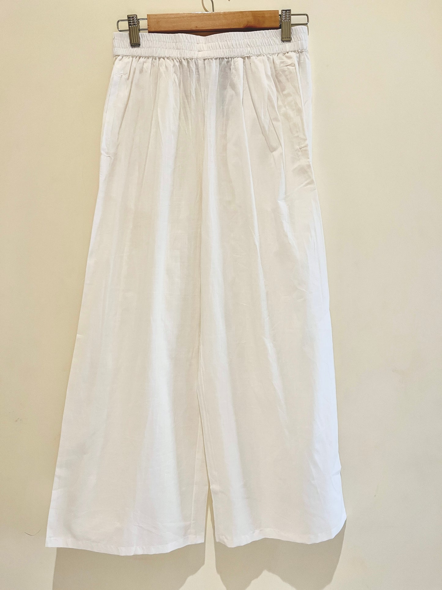 White Wide Leg Cotton Pants