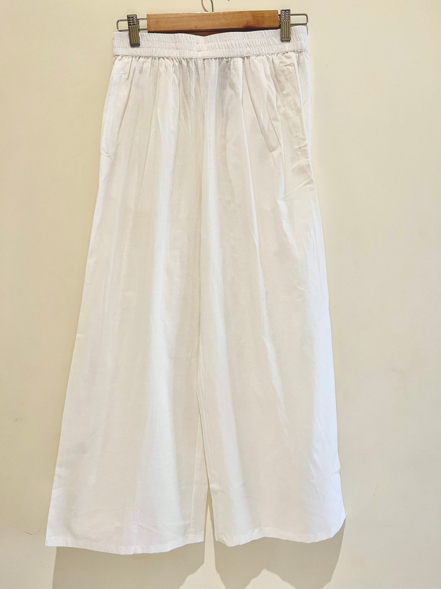 White Wide Leg Cotton Pants