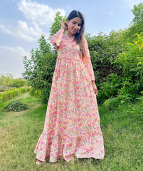 Peachy Floral Printed Dress