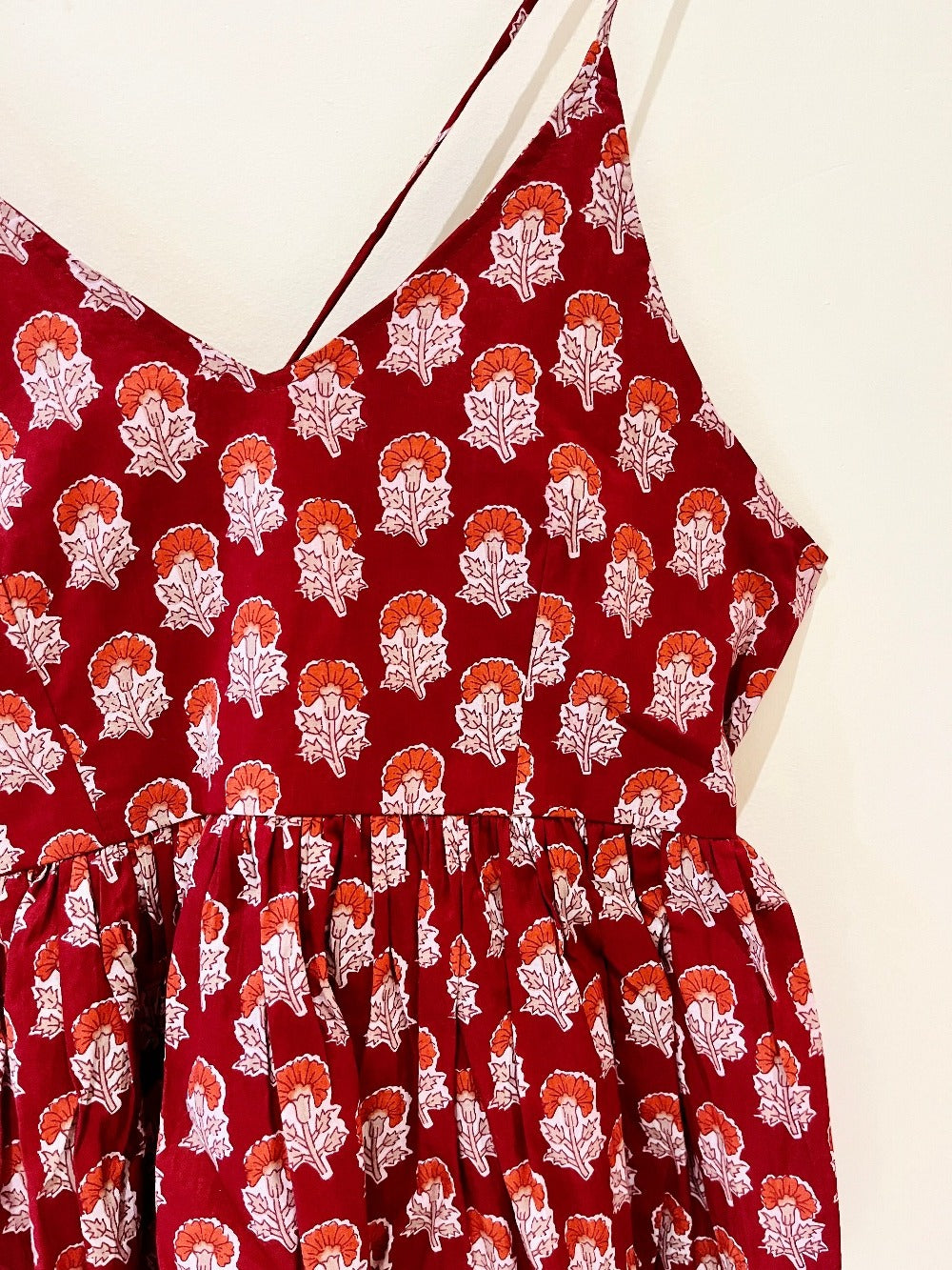 Royal Red Block Printed Cotton Cami Top