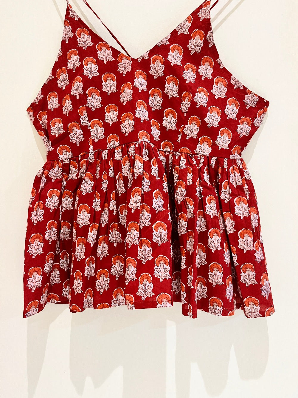 Royal Red Block Printed Cotton Cami Top