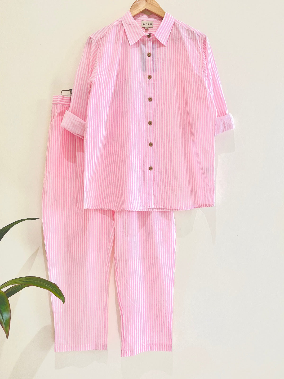 Baby Pink Stripe Printed Co-Ord Set