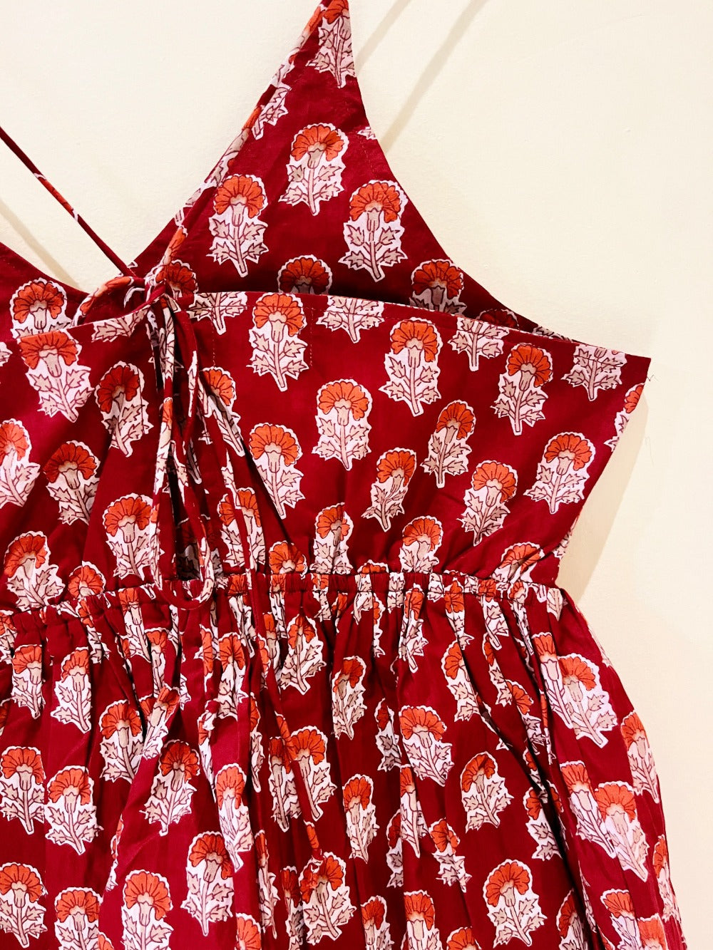 Royal Red Block Printed Cotton Cami Top