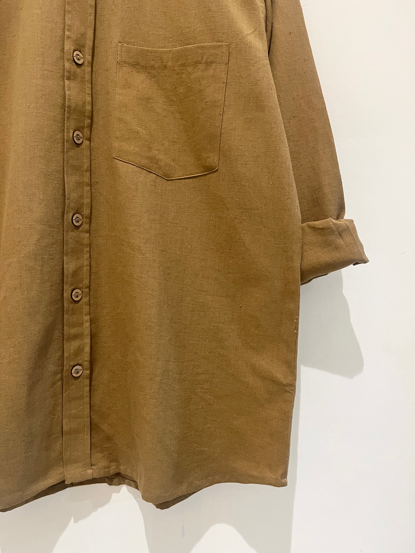 Brown Cotton Flax Full Sleeve Shirt