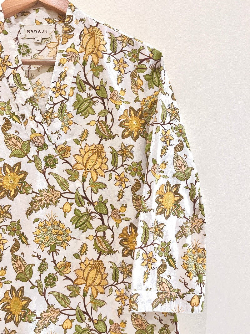 Golden Floral Printed Cotton Kurta