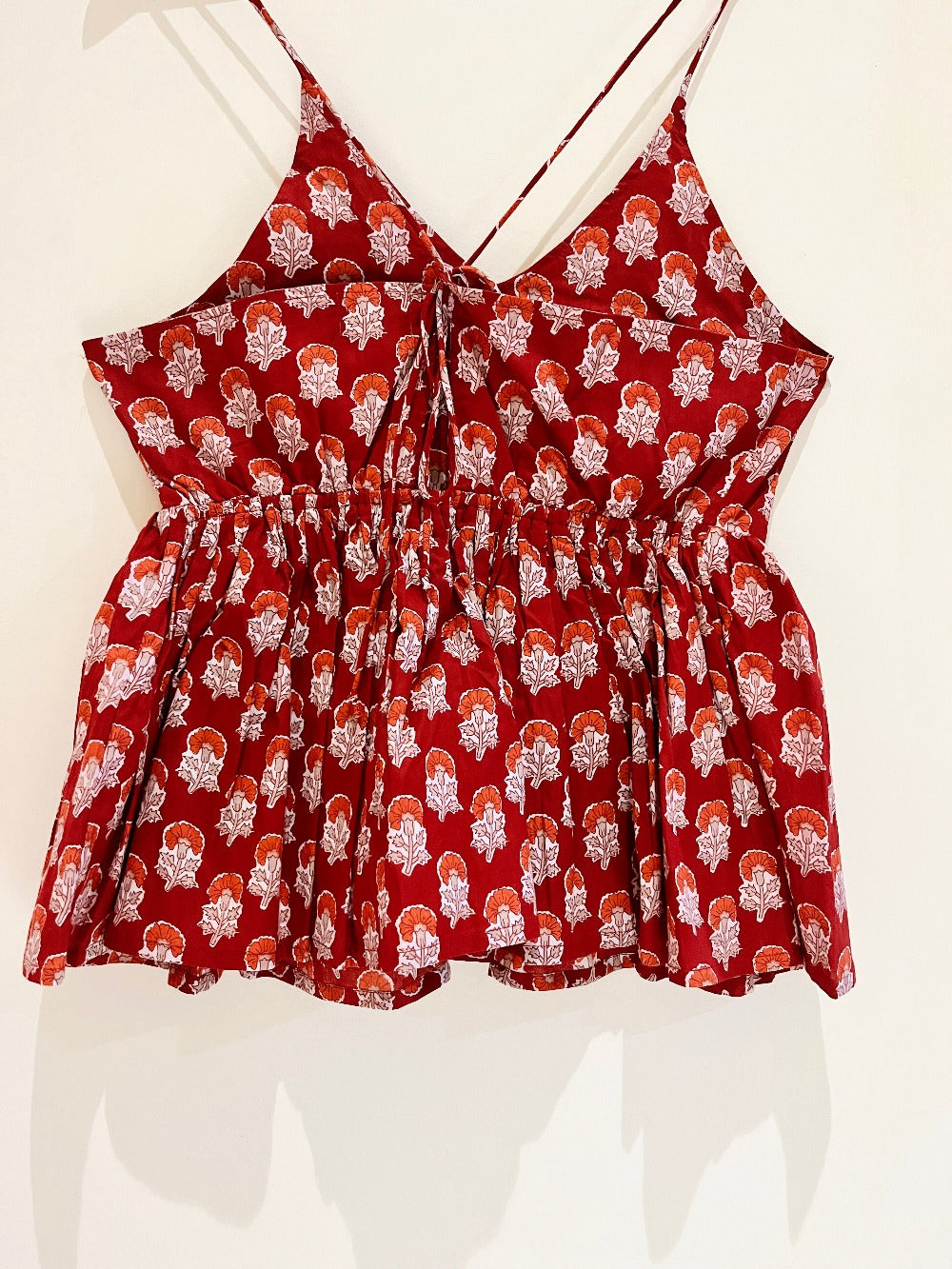 Royal Red Block Printed Cotton Cami Top