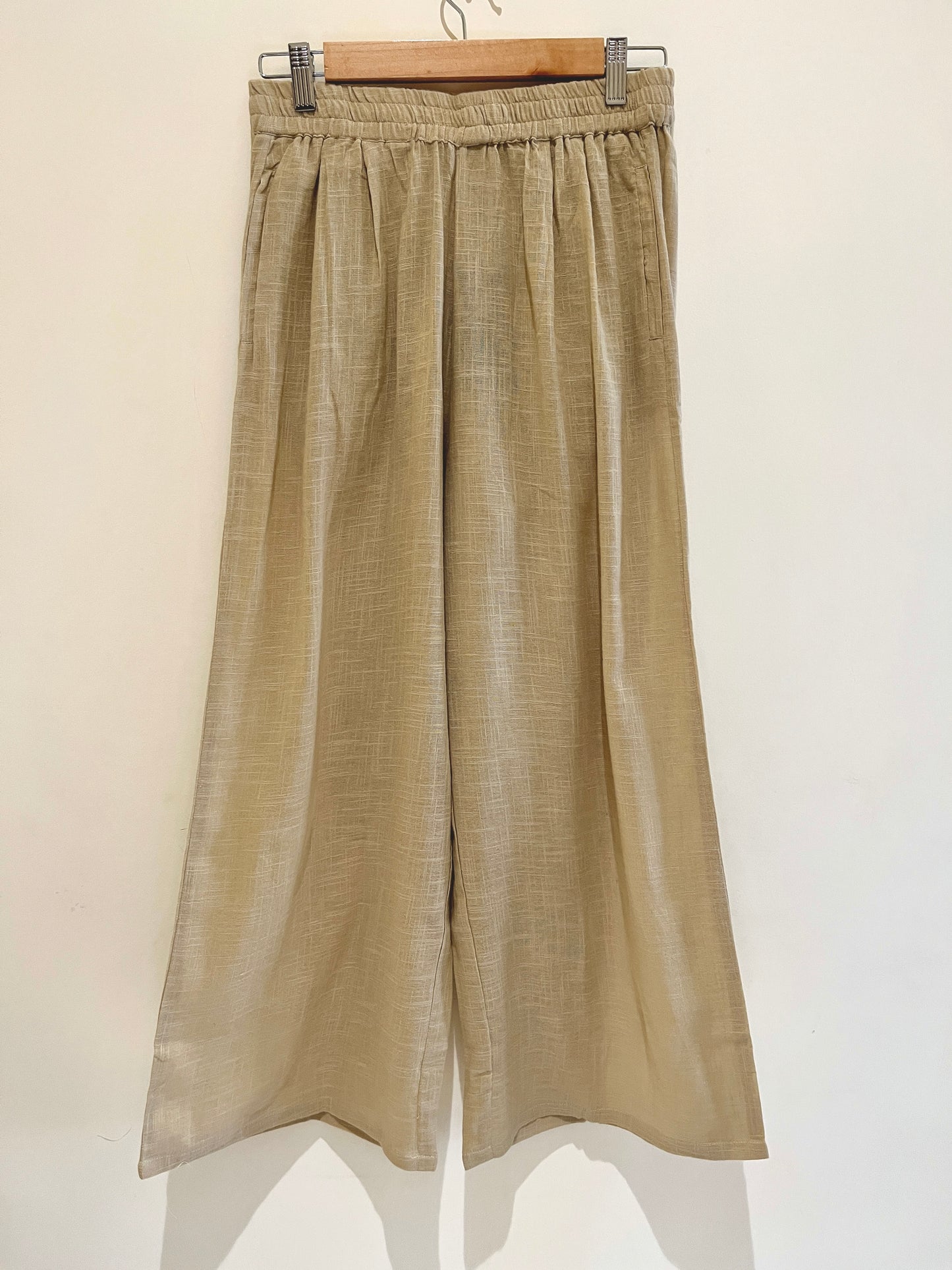 Beige Wide Leg Cotton Pants