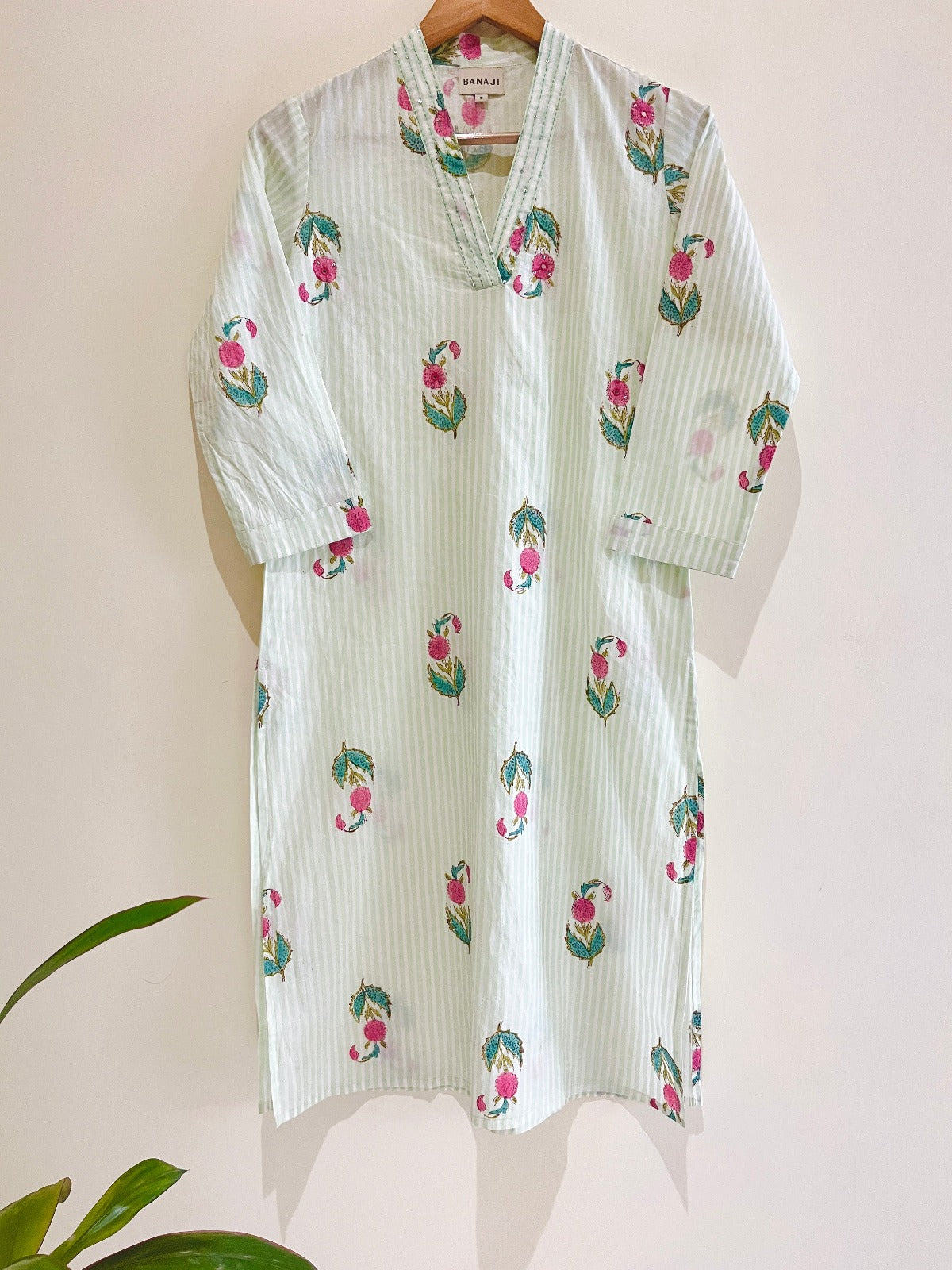 Green Bouquet Block Printed Cotton  Kurta