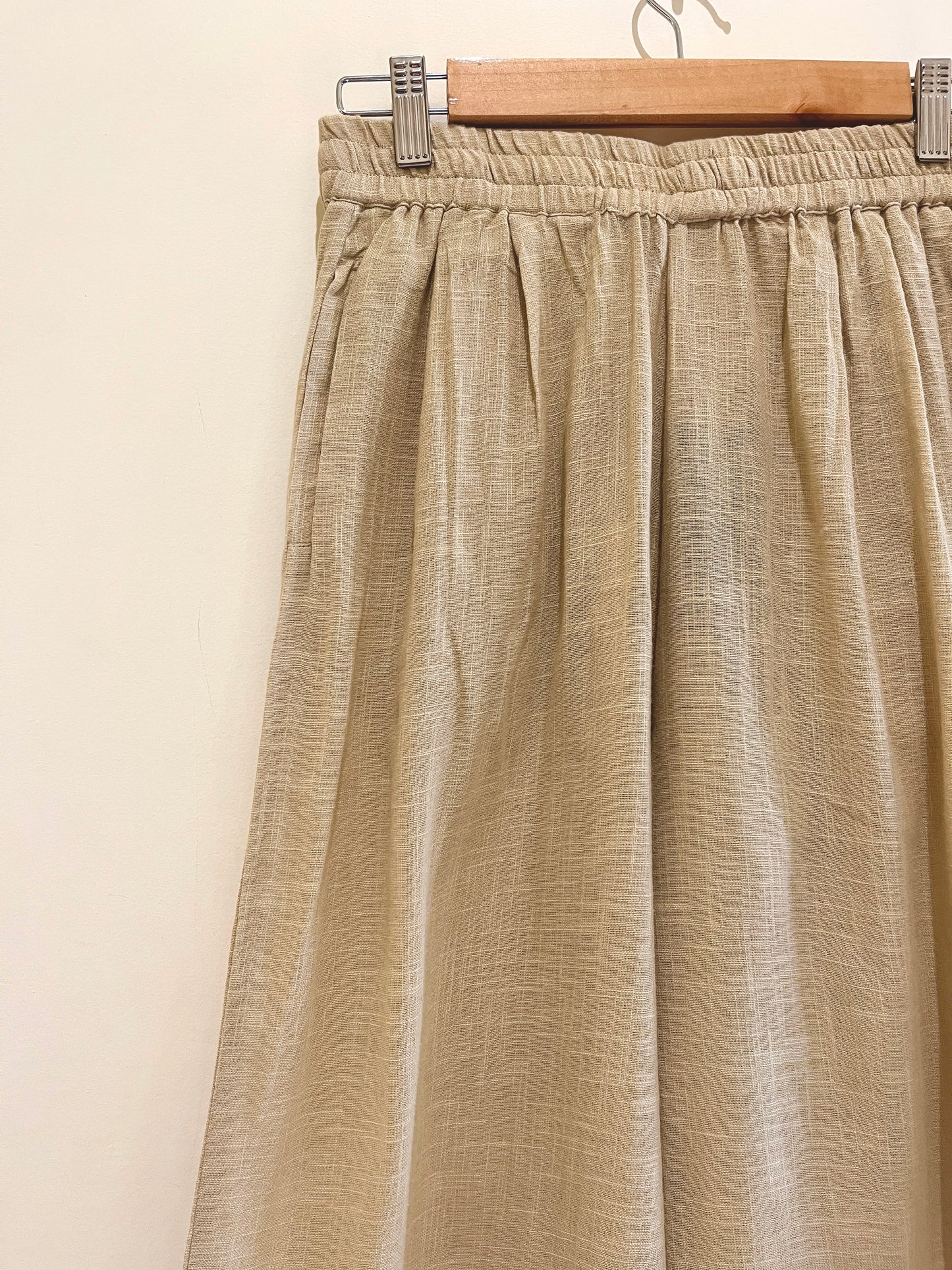 Beige Wide Leg Cotton Pants