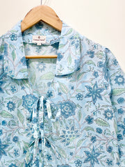 Aqua Bloom Block Printed Short Top