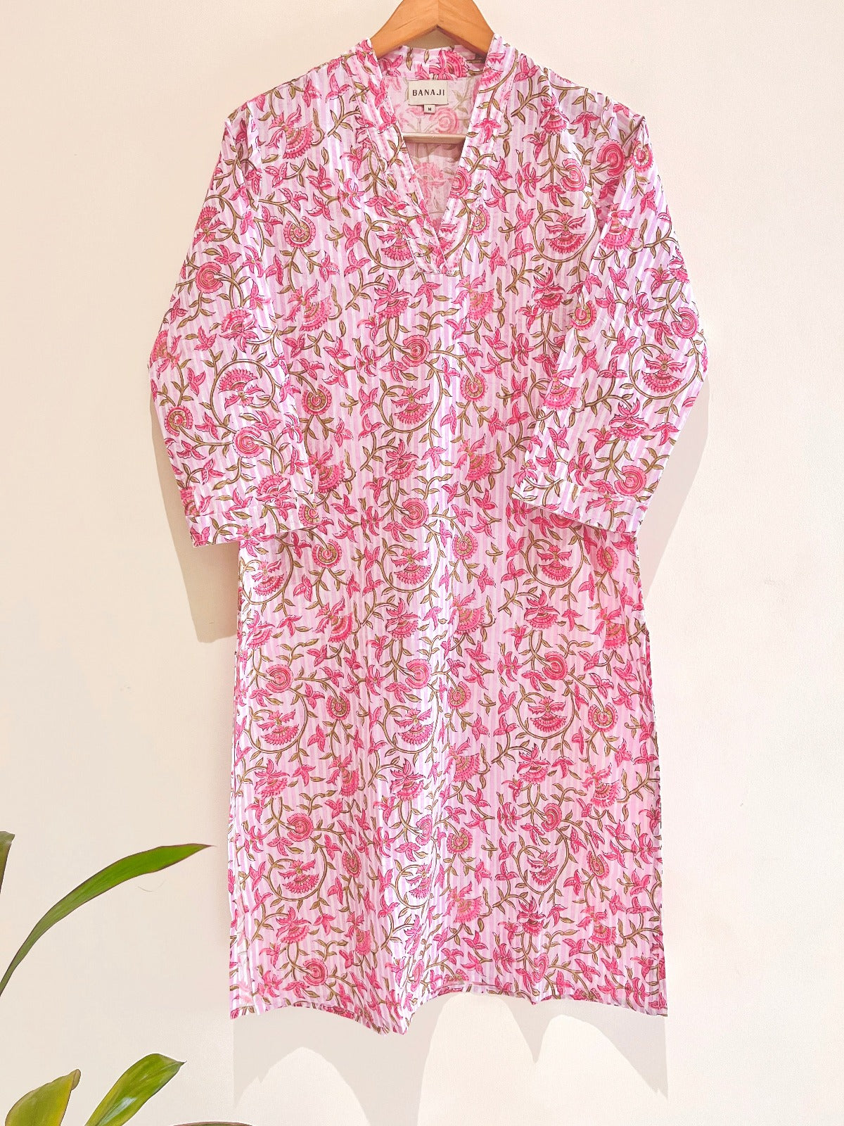 Pink Petal Block Printed Cotton  Kurta