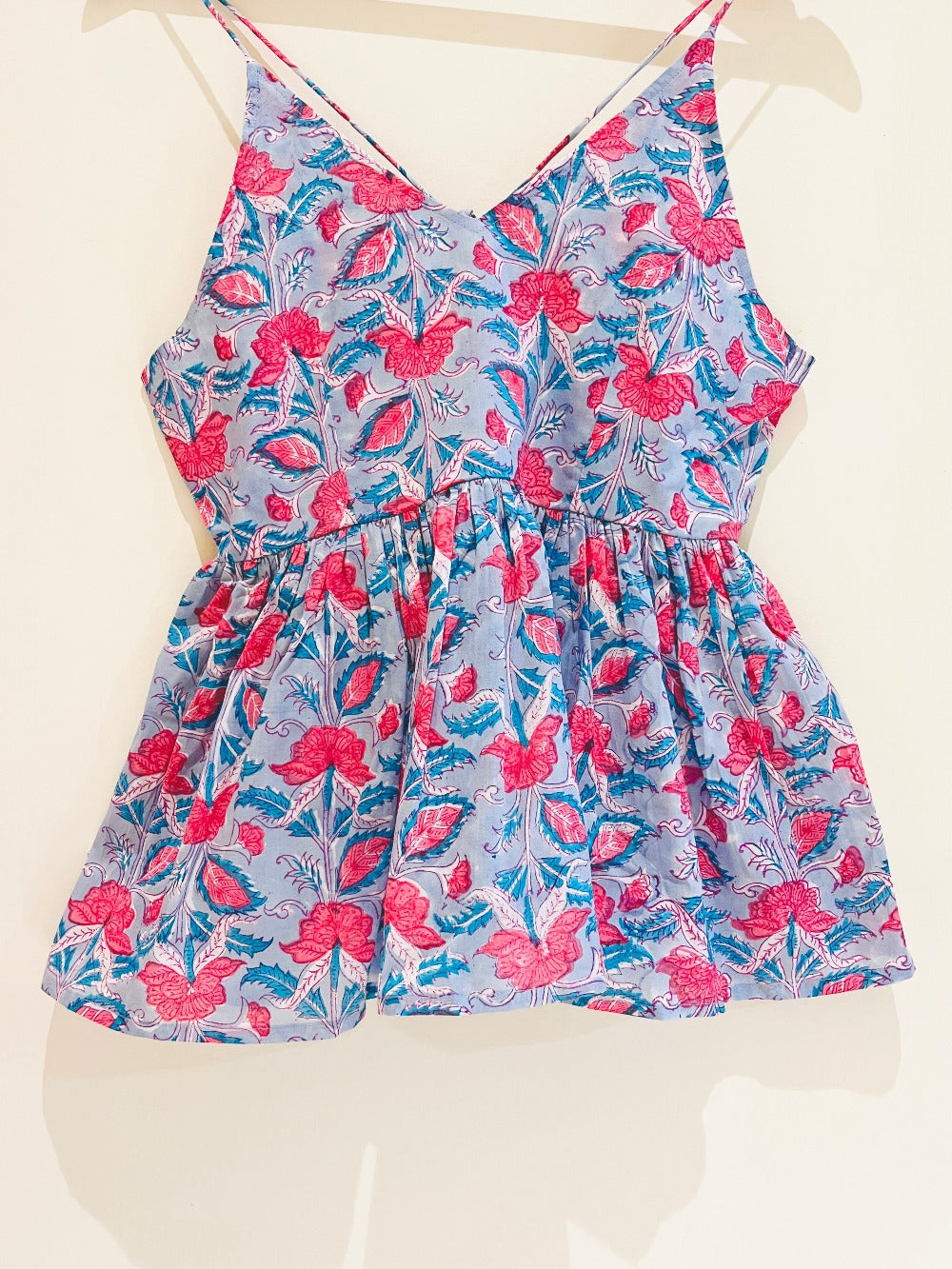 Red Garden Block Printed Cotton Cami Top