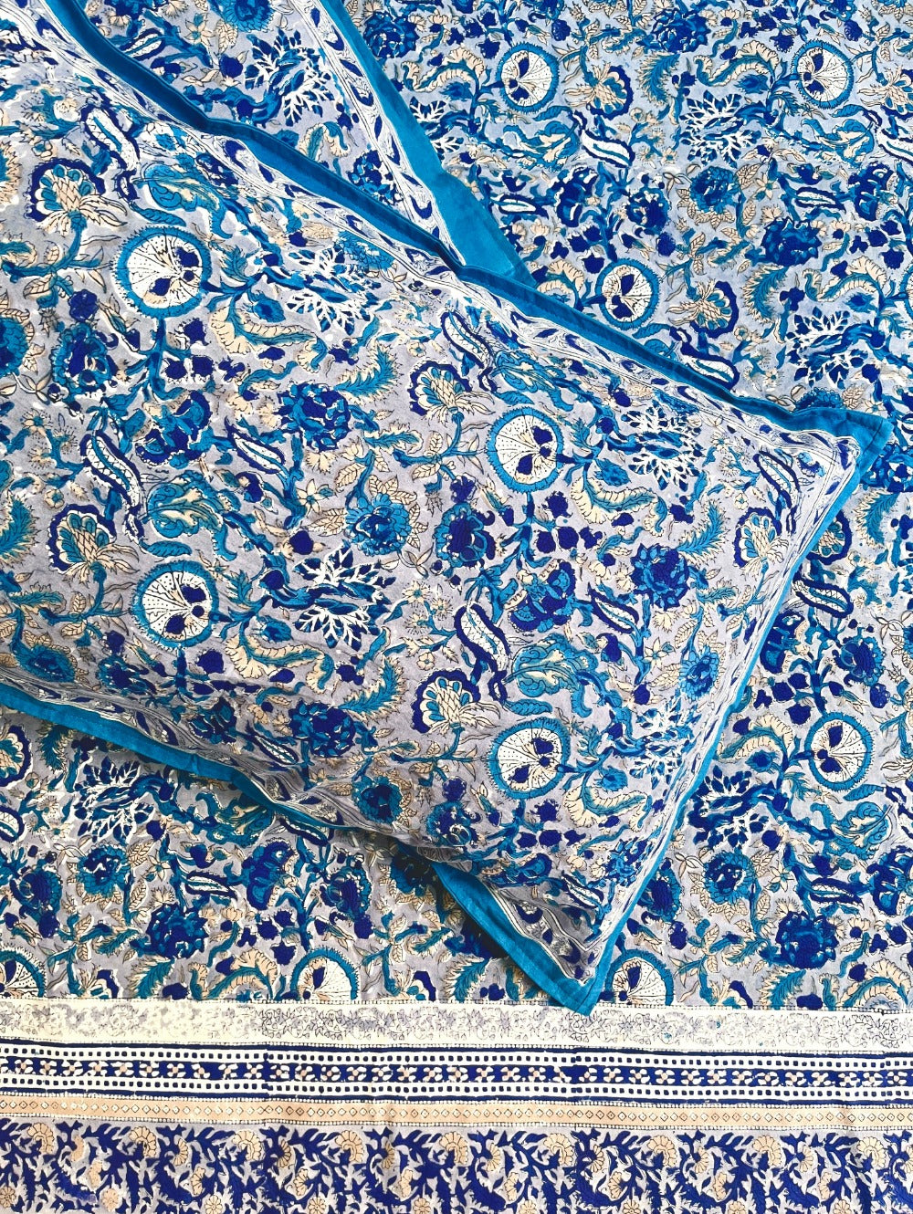 Royal Blue Block Printed Bedsheet Set