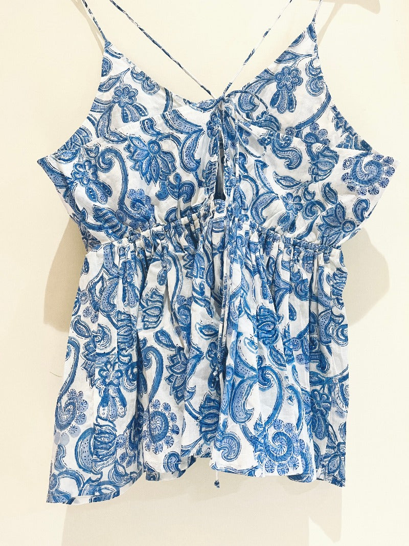 Blue Bliss Block Printed Cotton Cami Top