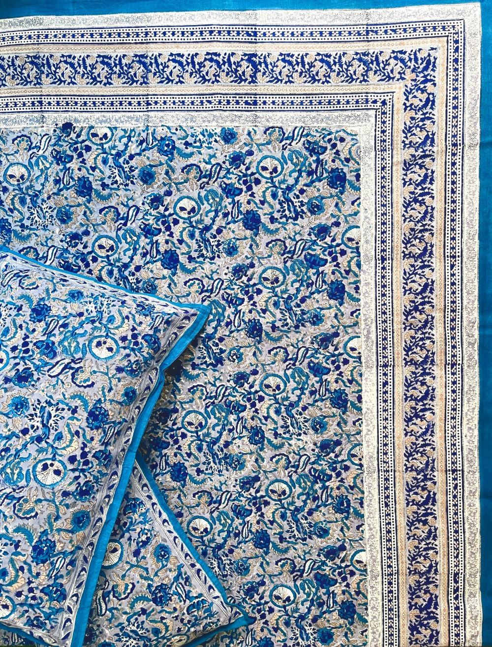 Royal Blue Block Printed Bedsheet Set