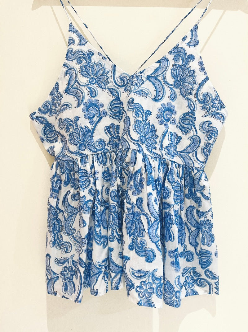Blue Bliss Block Printed Cotton Cami Top