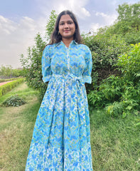 Turquoise Breeze Block Printed Dress