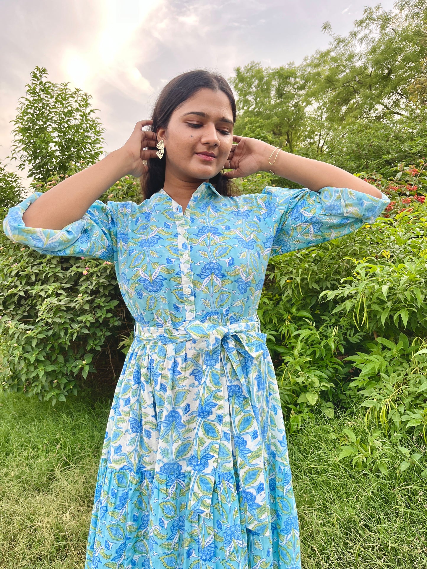 Turquoise Breeze Block Printed Dress