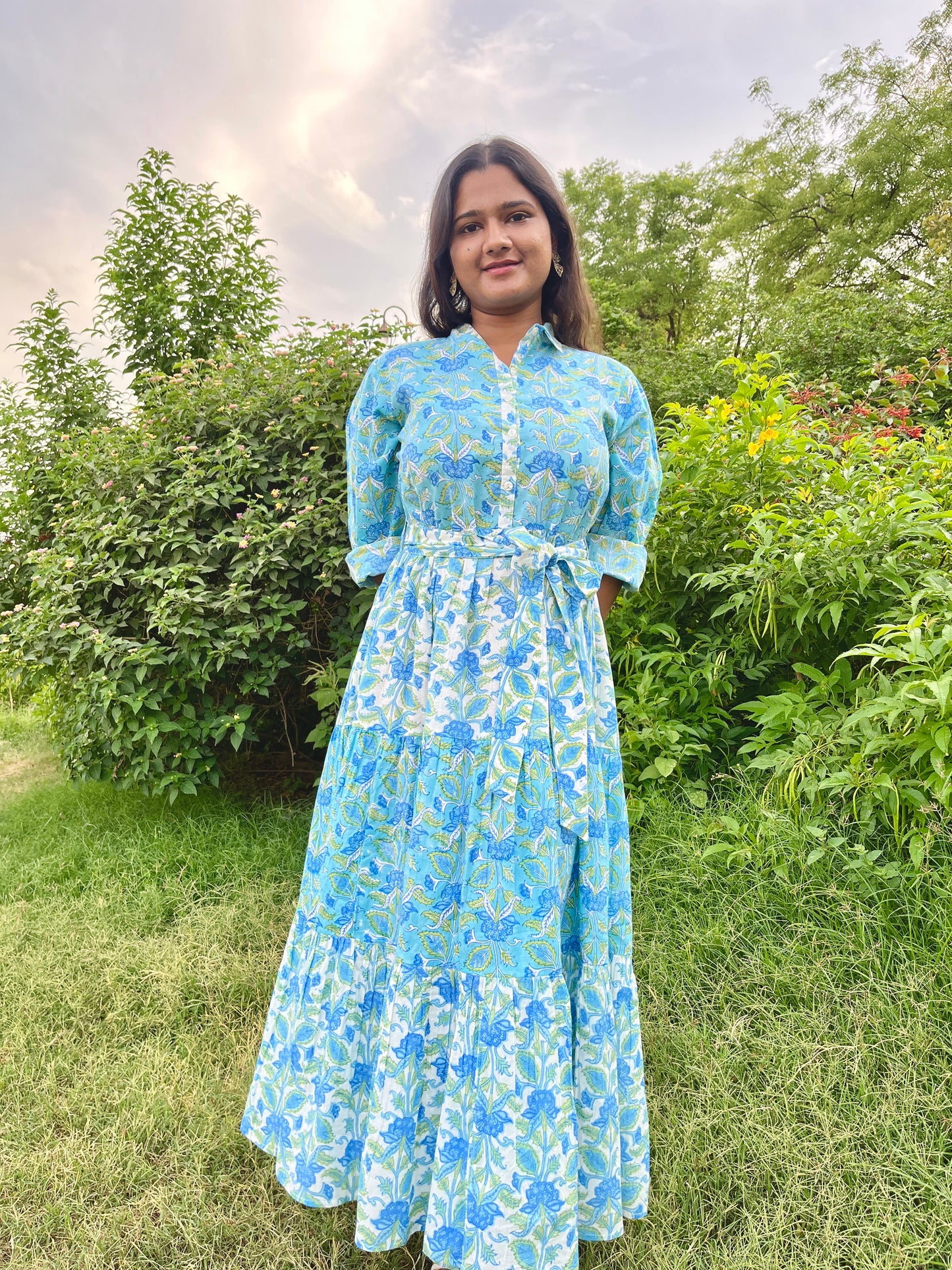Turquoise Breeze Block Printed Dress