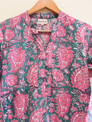 Green Paisley Block Printed Cotton Kurta