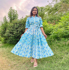 Turquoise Breeze Block Printed Dress