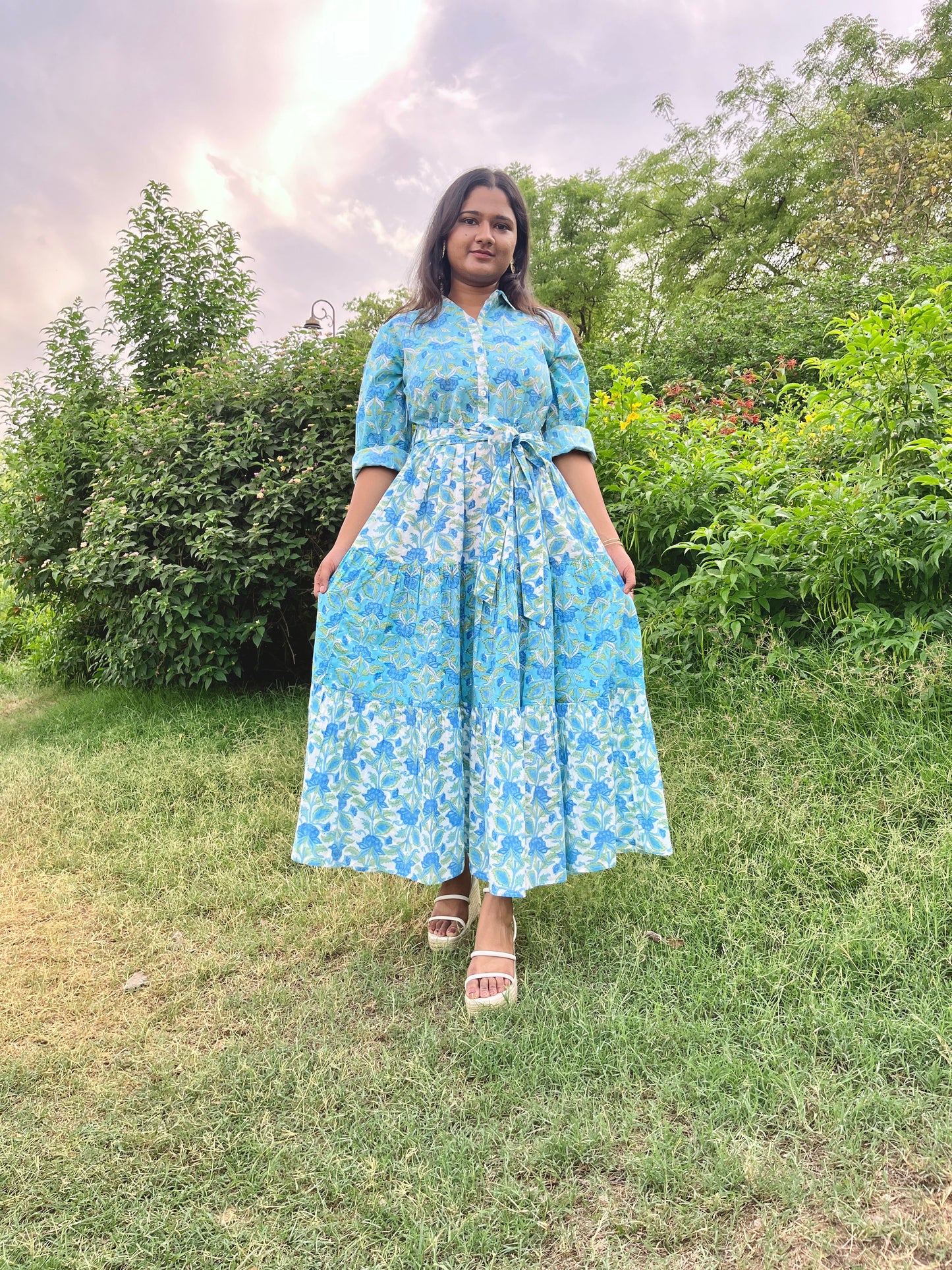 Turquoise Breeze Block Printed Dress