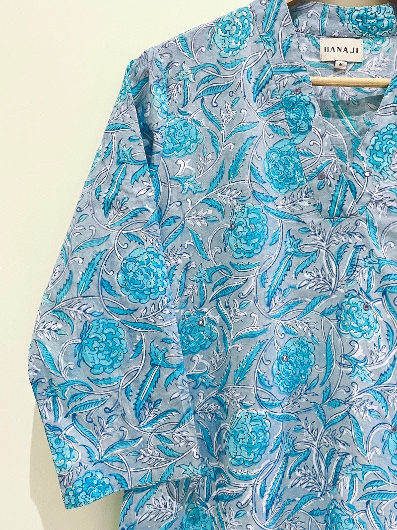 Teal Bliss Block Printed Cotton Kurta