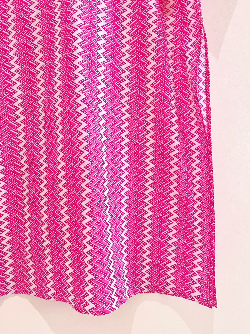 Pink Zig-Zag Cotton Printed Straight Kurta